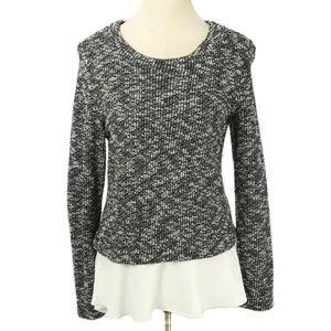 THE CUE CHER QU Black & White Woven Knit Chiffon Hem Sweater Size M
